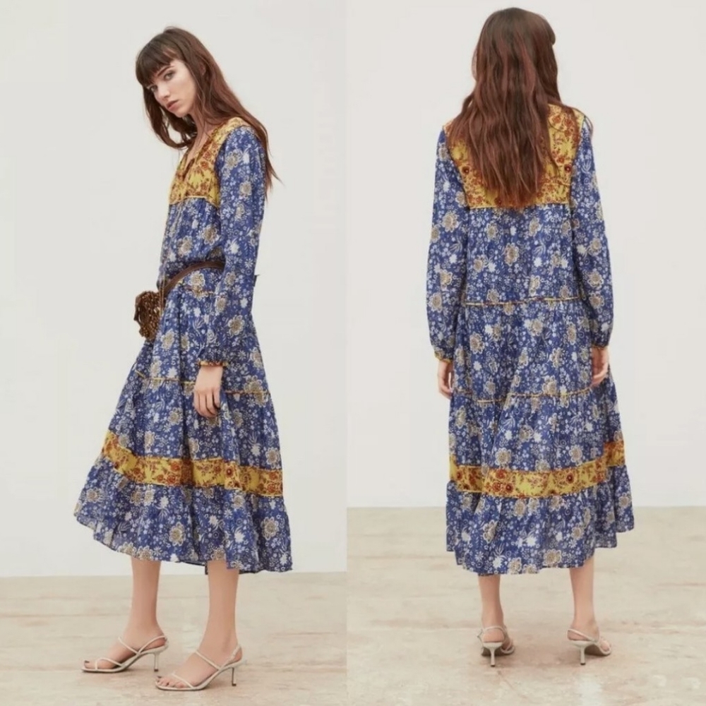 Zara Floral Pleared Maxi Dress Boho Print Size Medium